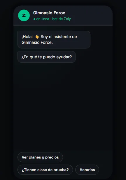 Demo del bot: conversación de WhatsApp con respuestas y opciones